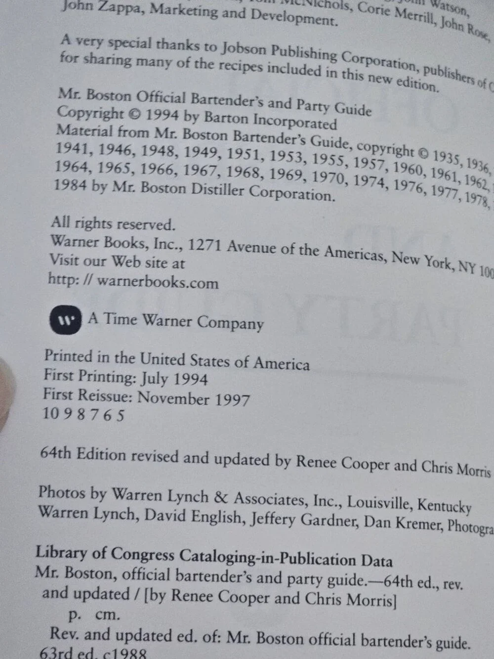 Mr. Boston Official Bartender's and Party Guide November 1997 - 64th Edition